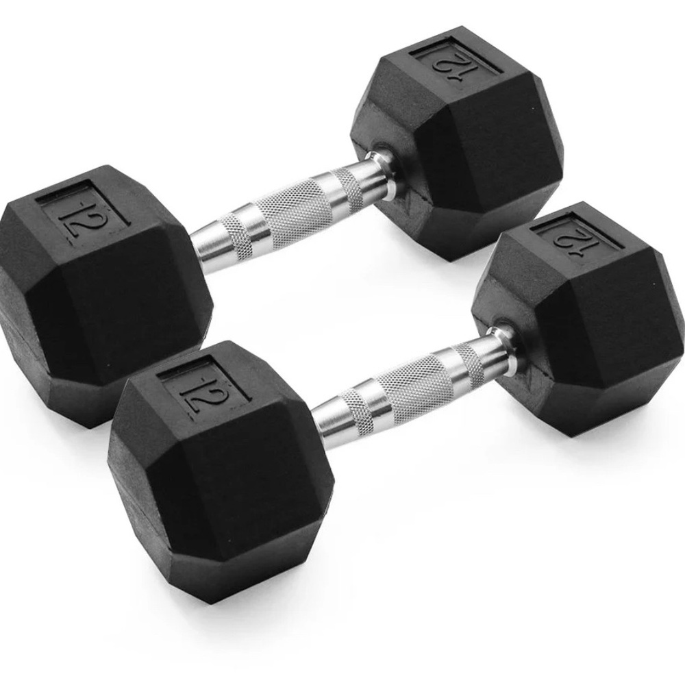 12lb Hex Dumbbells Rubber Coated Cast Iron Hex Black Dumbbell
